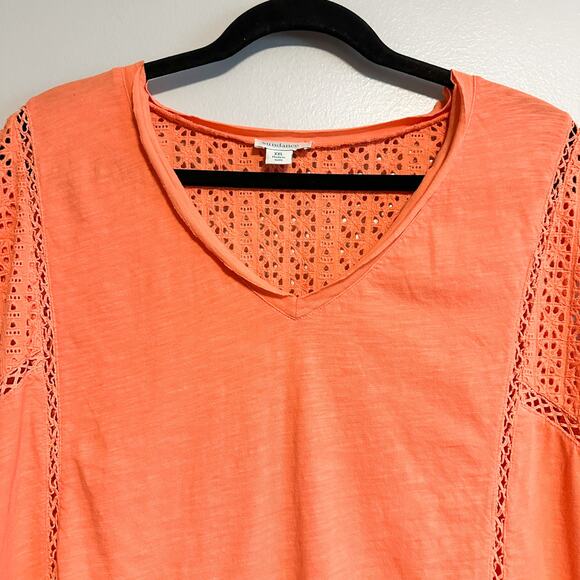 Sundance Eyelet V-Neck Orange Short Sleeve Casual Top Size XXL - Picture 5 of 13